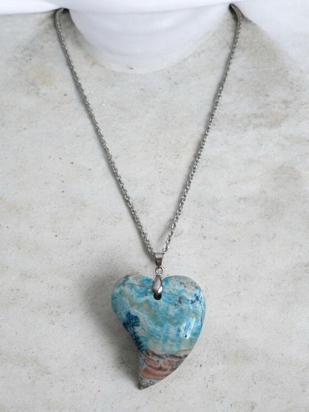 Blue Jasper Heart 18K Gold Plated Pendant Necklace